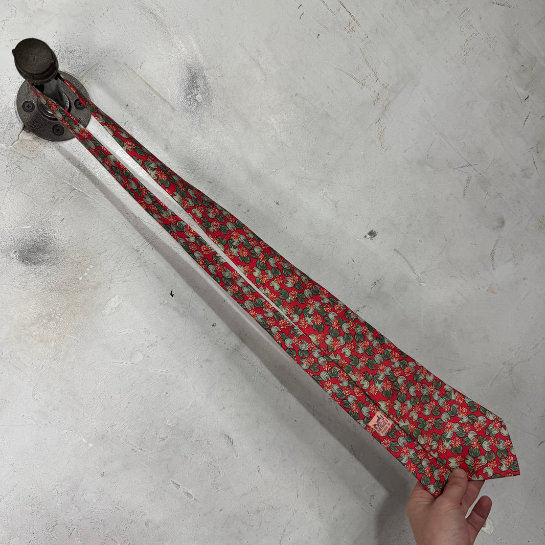 Hermes Red Lily Pad Tie
