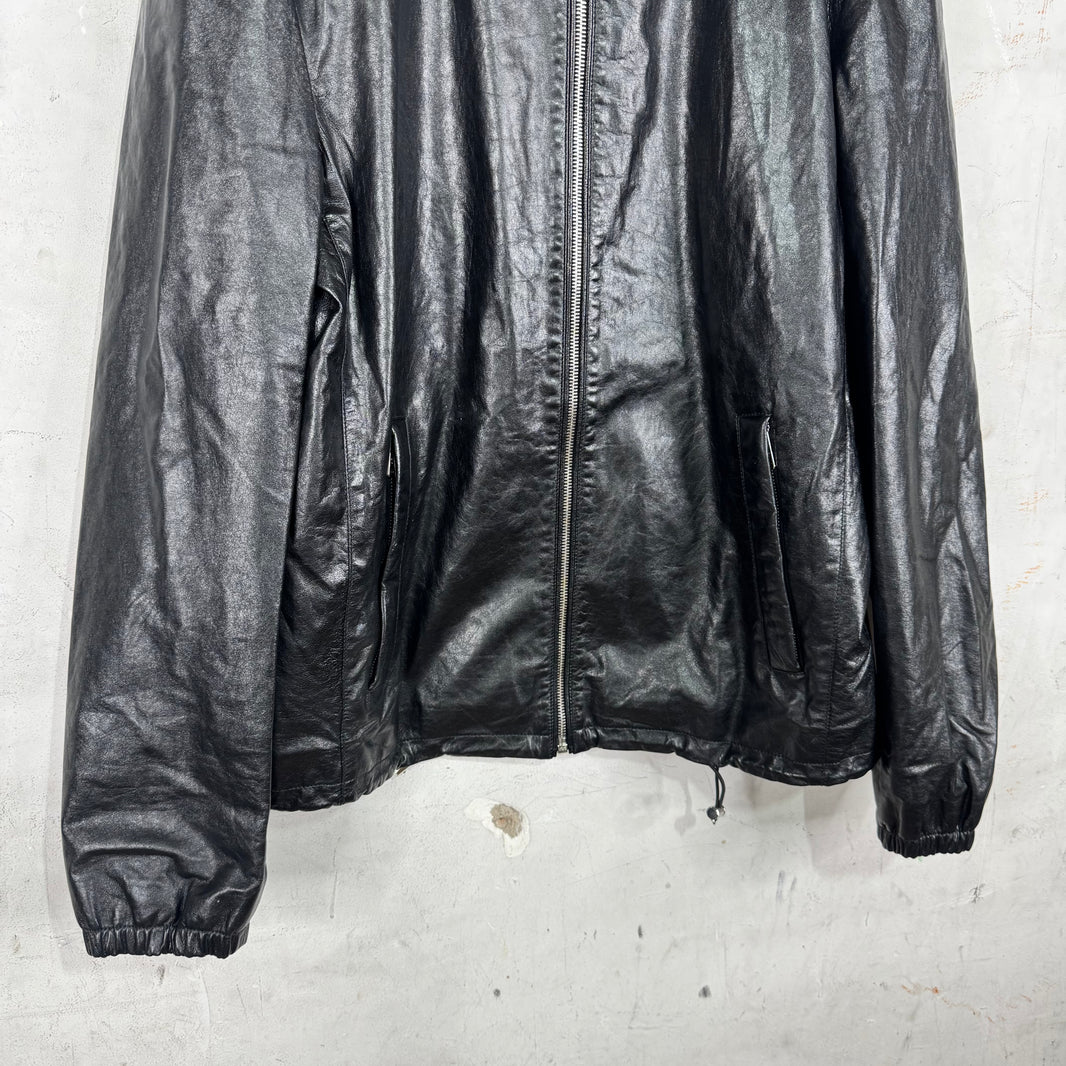 Prada Leather Packable Hooded Jacket