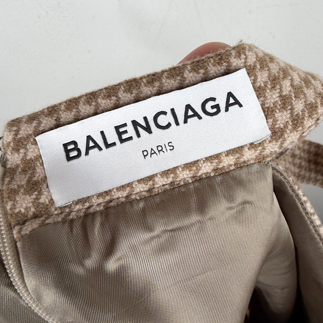Balenciaga Houndstooth Wool Pencil Skirt