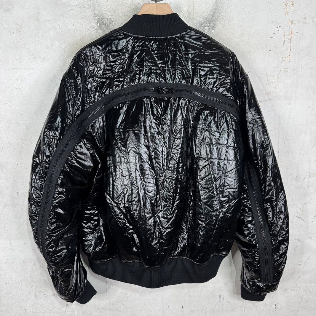 Dries Van Noten Black Glossy Back Zip Bomber