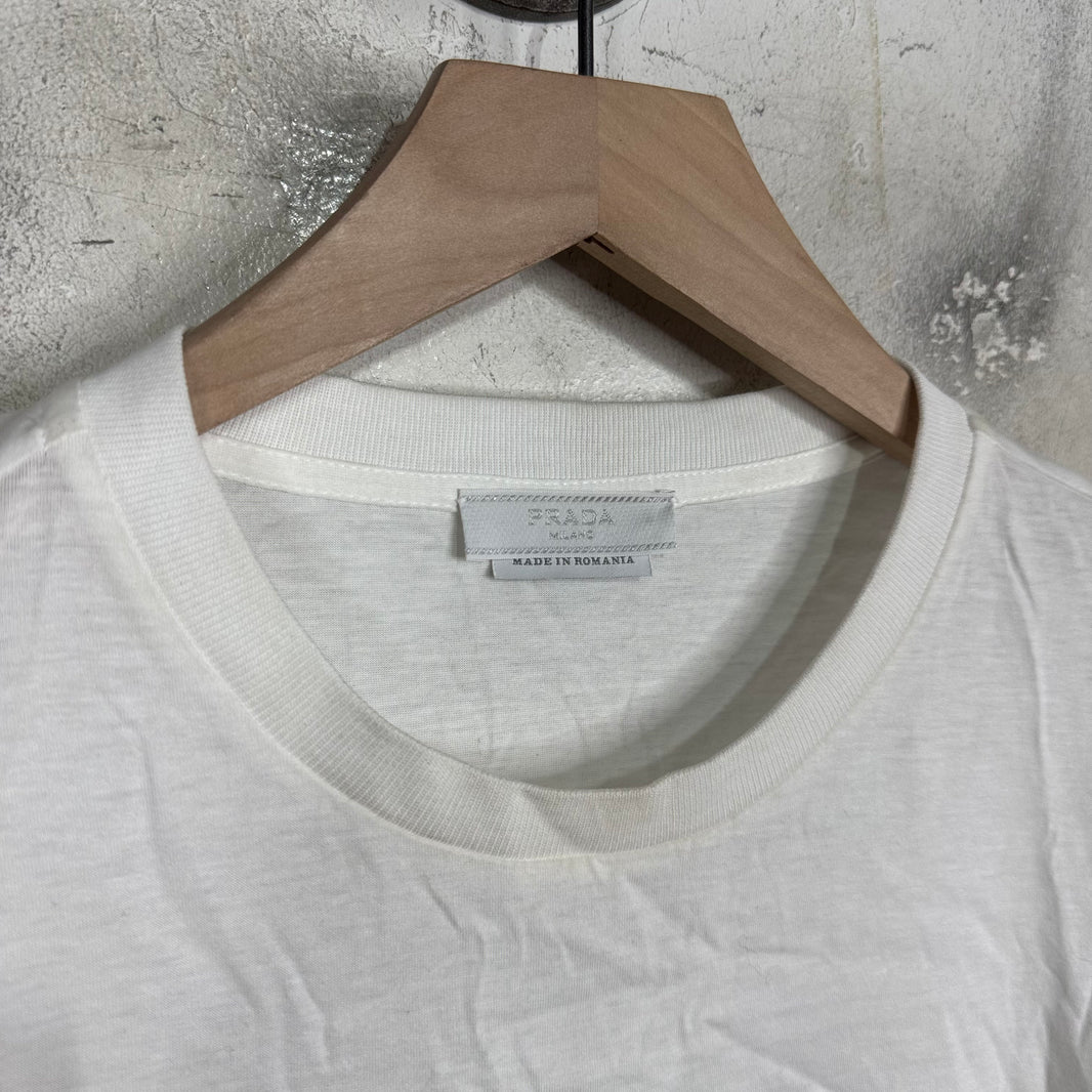 Prada White Rubberized Crest Logo T-Shirt