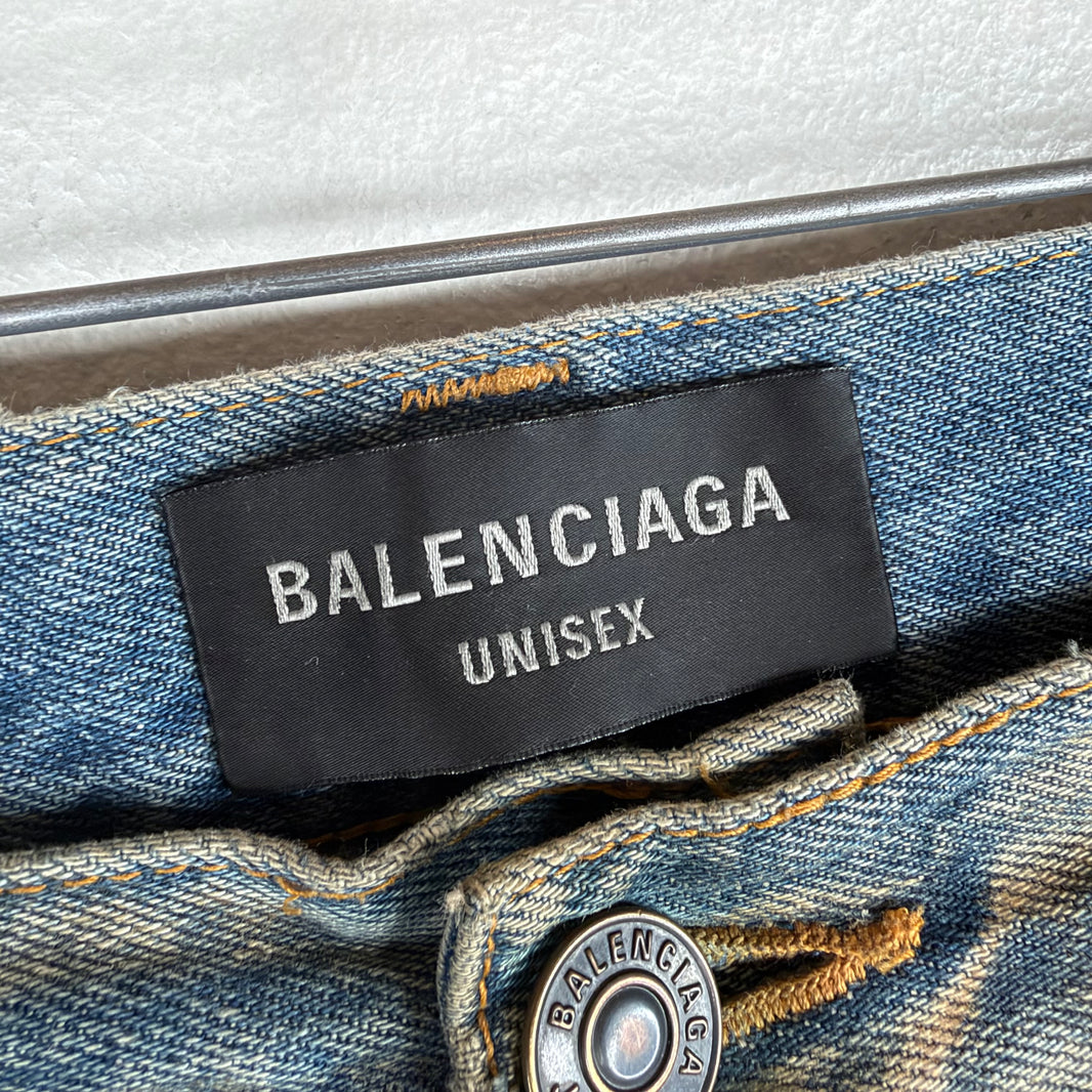 Balenciaga Waxed Mud Blue Wash Baggy Jeans