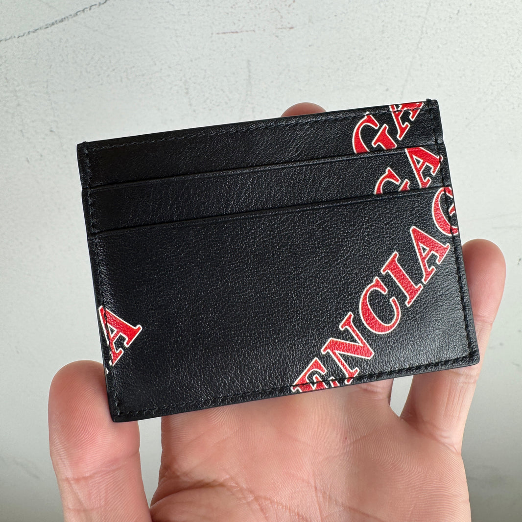Balenciaga Red Diagonal Logo Card Holder