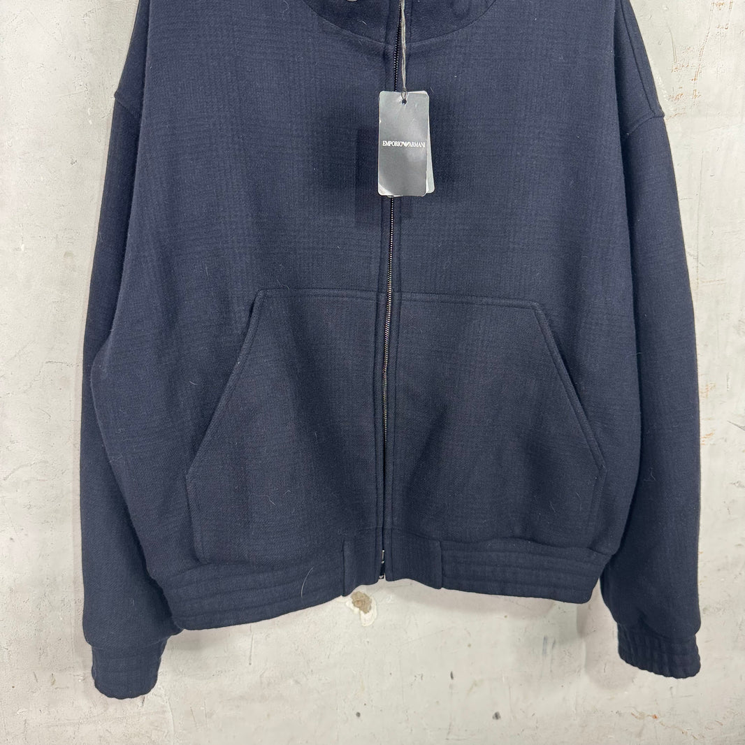 Armani Icon Oversized Cropped Wool Hooded Jacket
