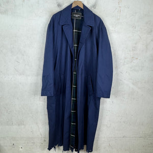 Balenciaga Distressed Hem Plaid Lined Long Coat