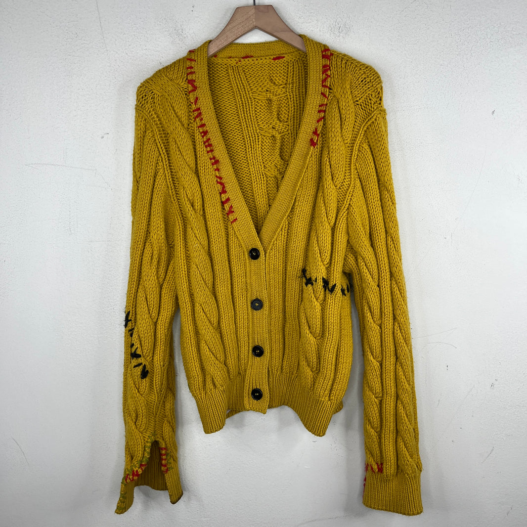 Marni Yellow Cable Knit V Neck Cardigan