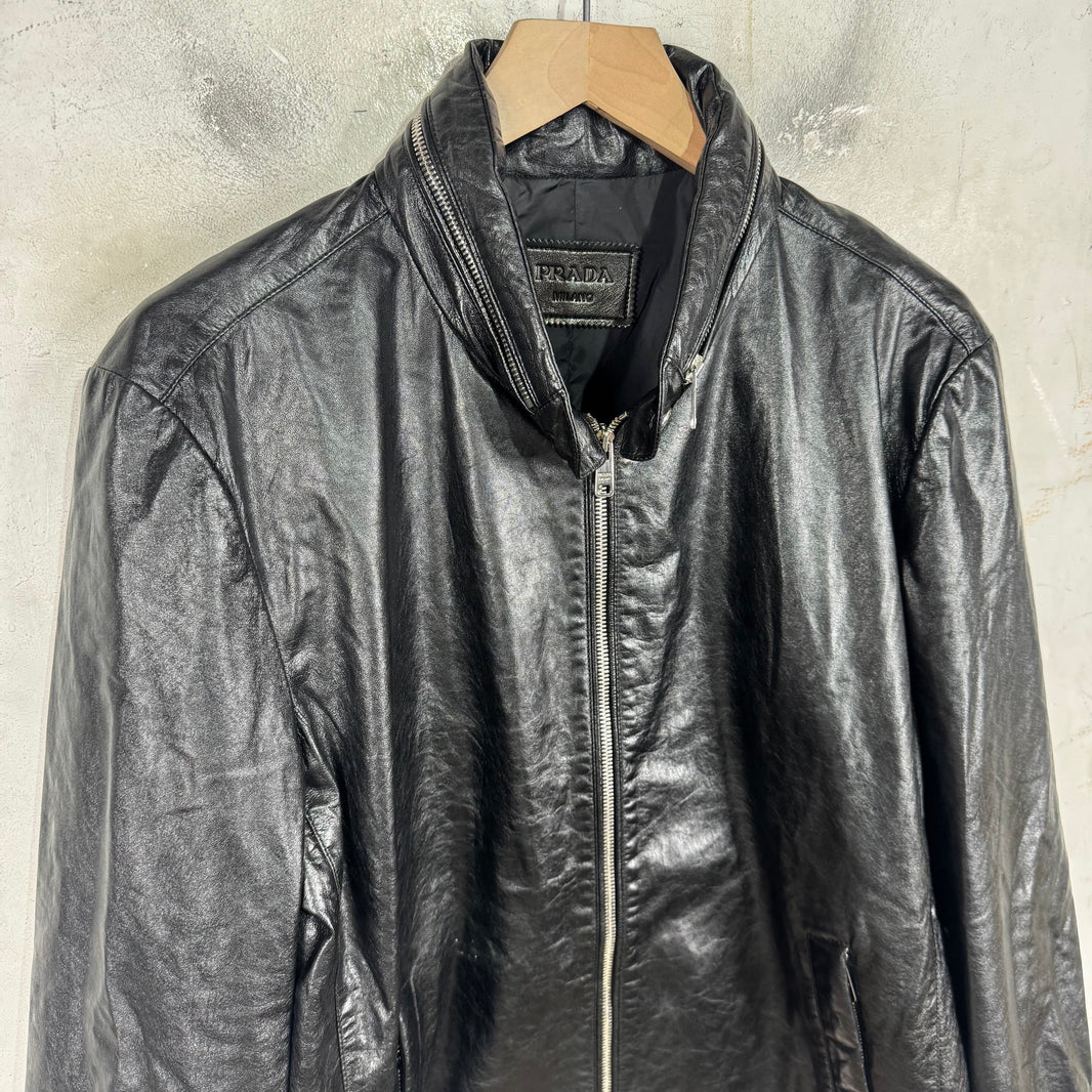 Prada Leather Packable Hooded Jacket