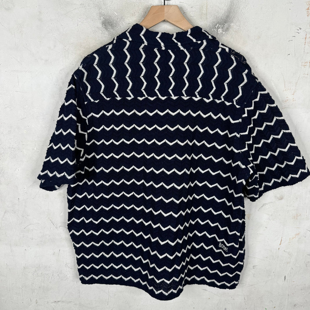 Bode Blue Zig Zagged Knit Shirt