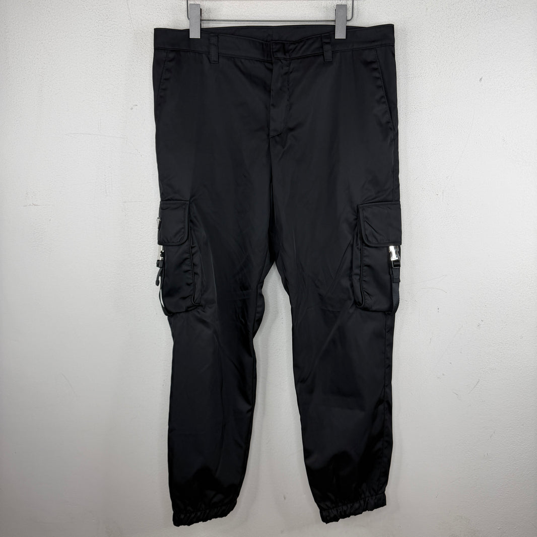 Prada Badge Buckle Nylon Cargo Pants