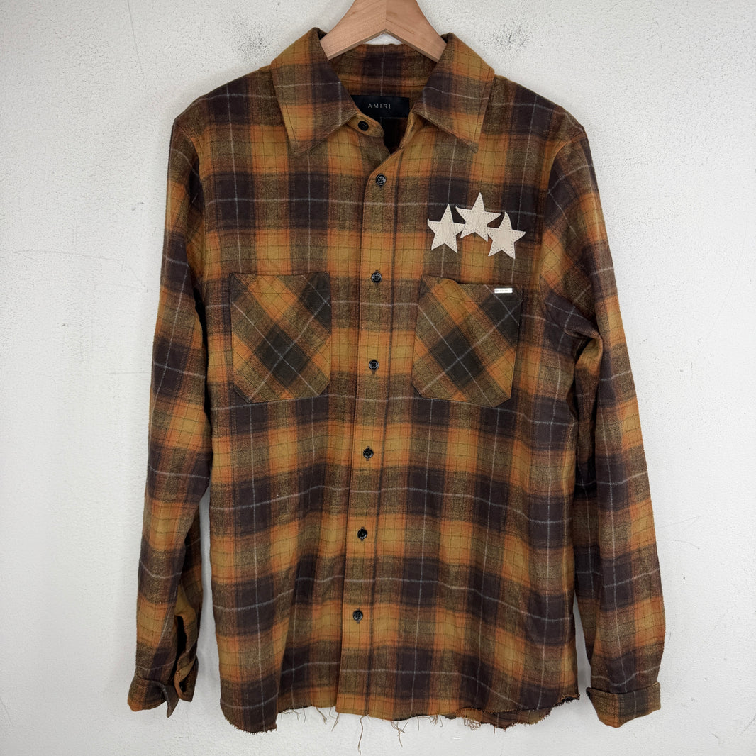 Amiri Brown 21 Star Patch Flannel
