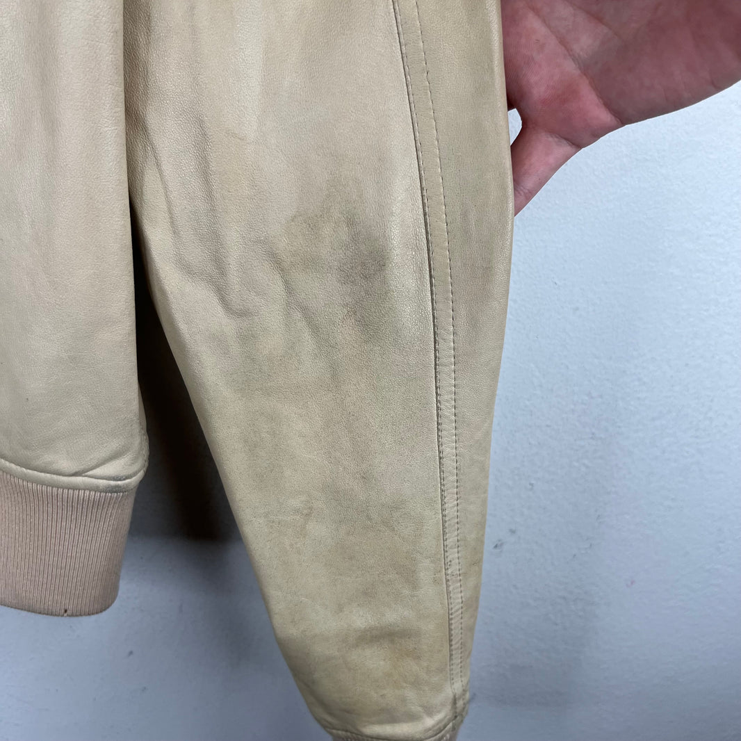 Rick Owens Cream Leather Bomber Jacket