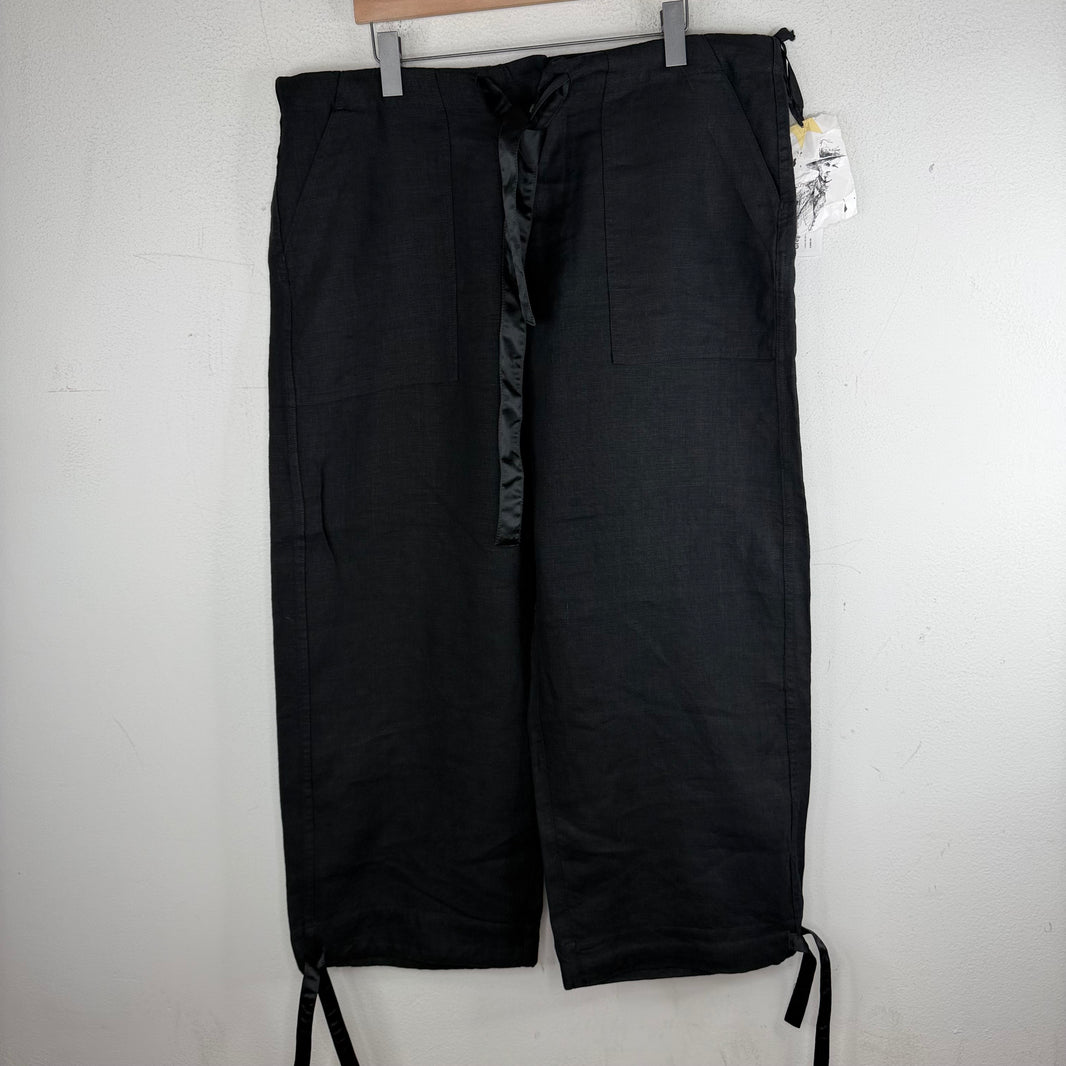 Greg Lauren Black Linen Wide Leg Trousers