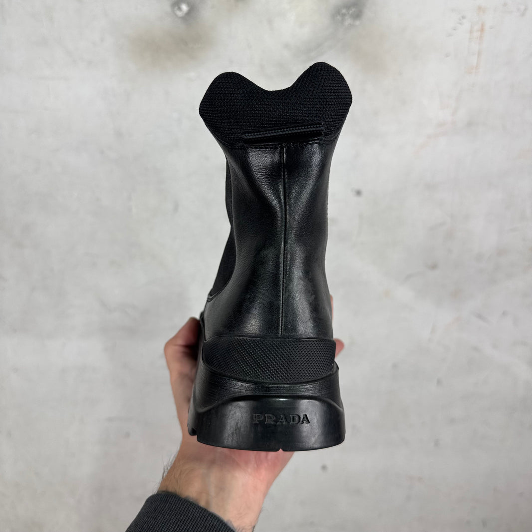 Prada Black Leather Slip Brixxen Boots