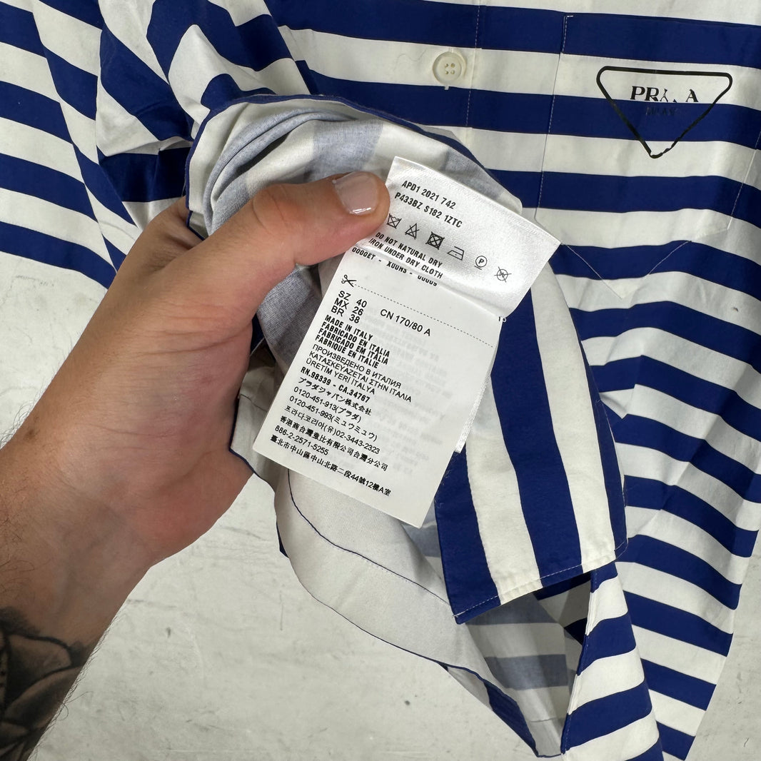 Prada Blue Striped Logo Shirt