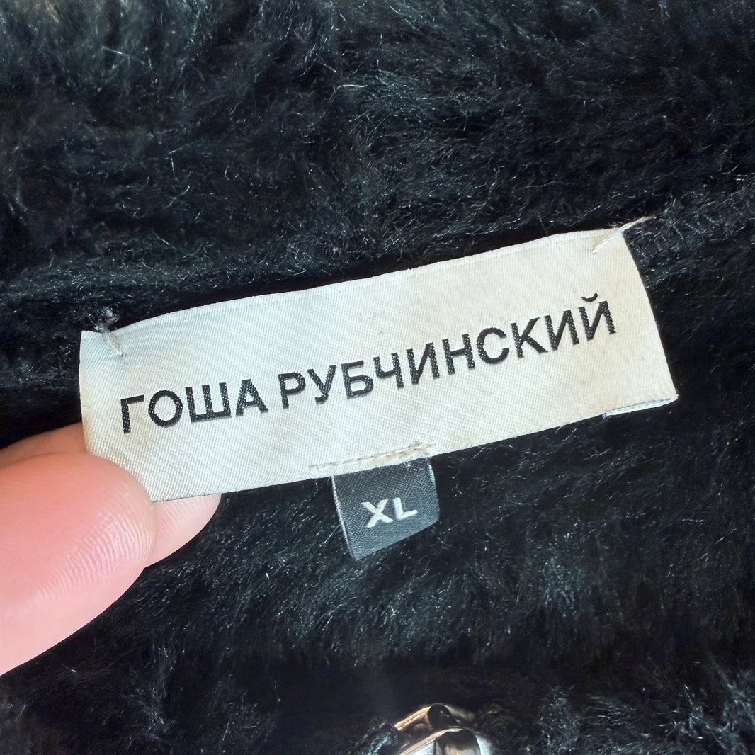 Gosha Rubchinskiy Cracked Leather Fur Lined Jacket