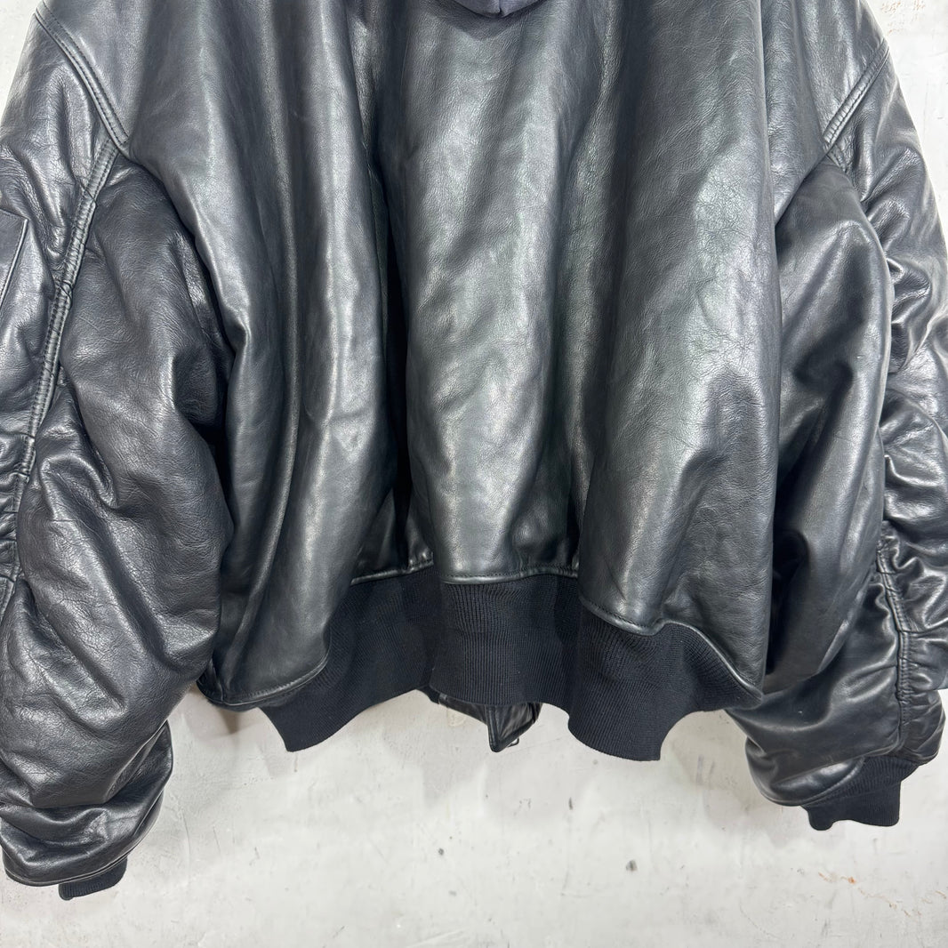 Balenciaga Bullskin Leather Hooded Bomber Jacket