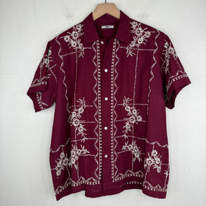 Bode Red Embroidered Flower S/S Shirt