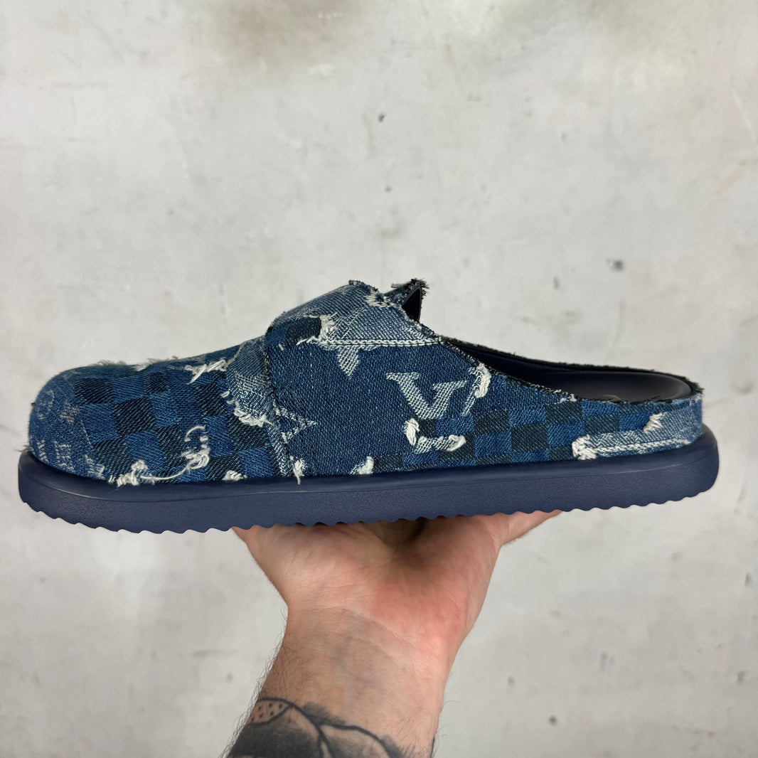Louis Vuitton Denim Patchworked Monogram Easy Mules