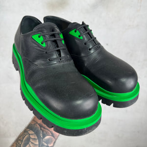 Bottega Veneta Black/Green Rubberized Derbys