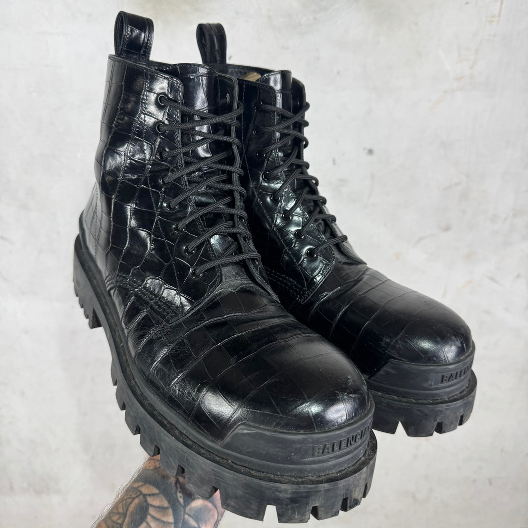 Balenciaga Embossed Croc Strike Boots