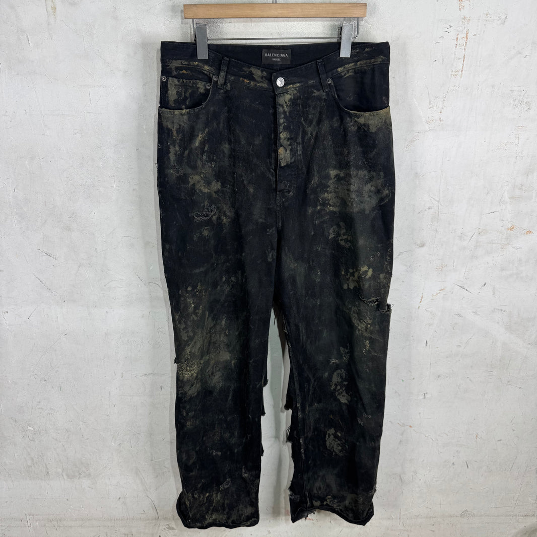 Balenciaga Mud Slashed Jeans
