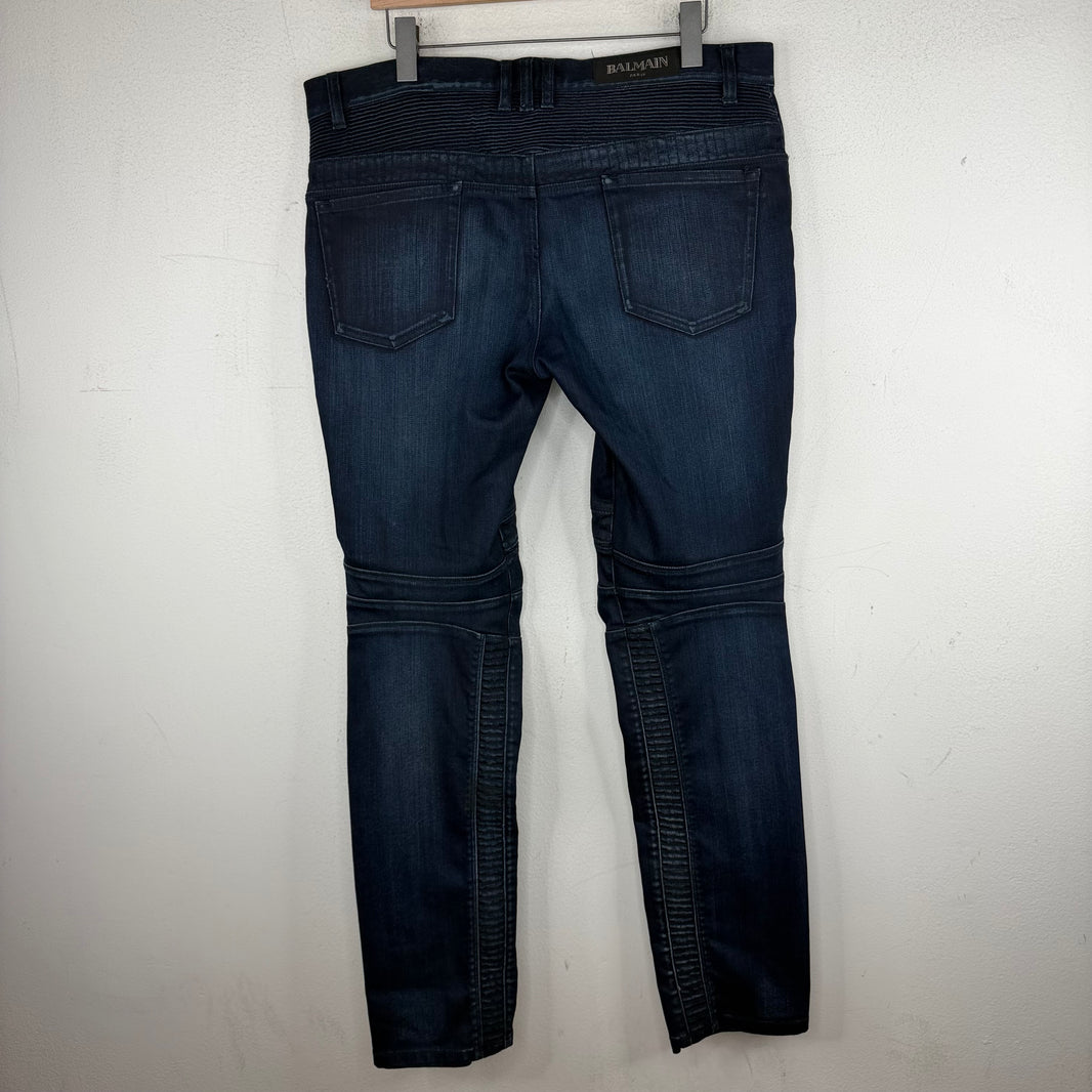 Balmain Indigo Double Zip Biker Jeans