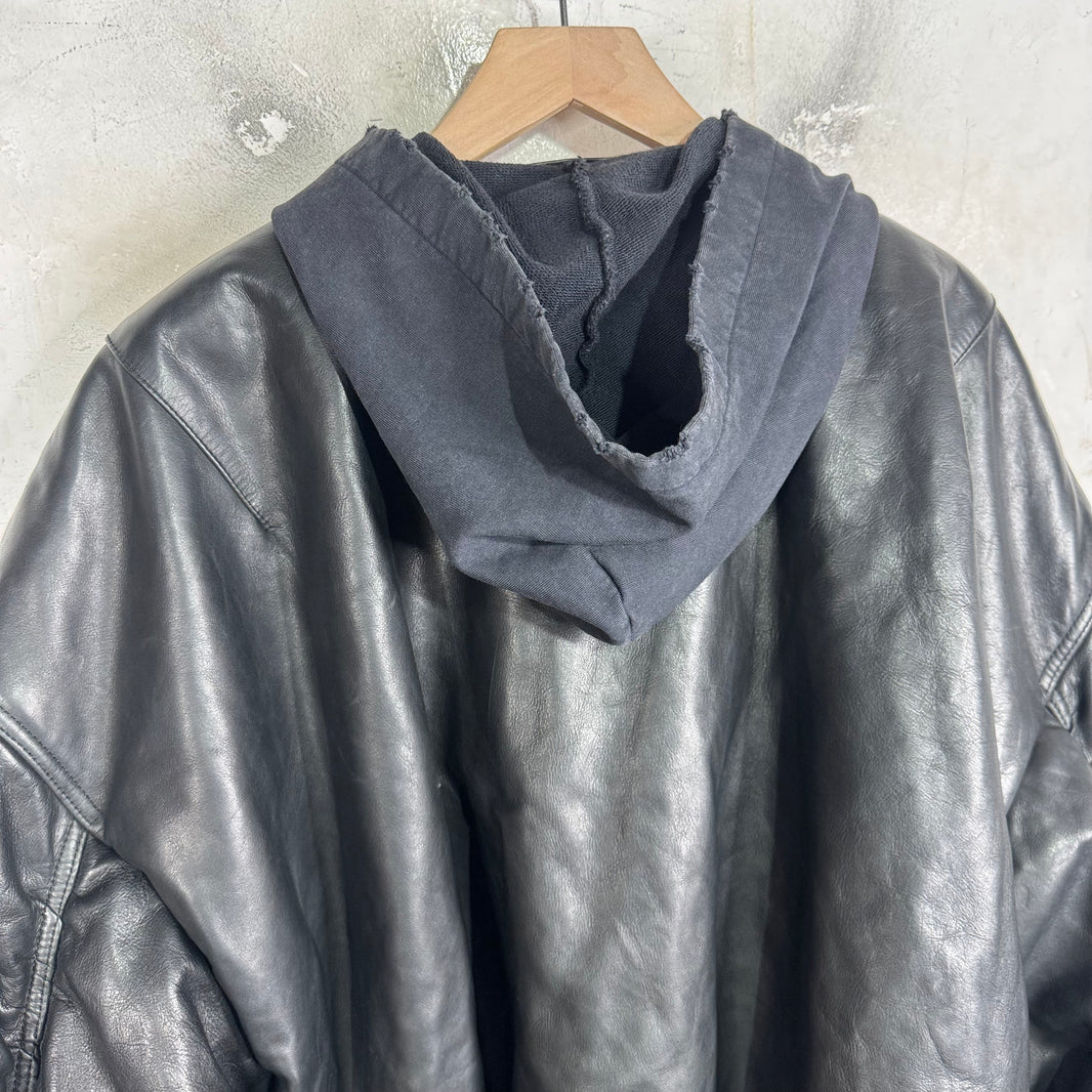 Balenciaga Bullskin Leather Hooded Bomber Jacket