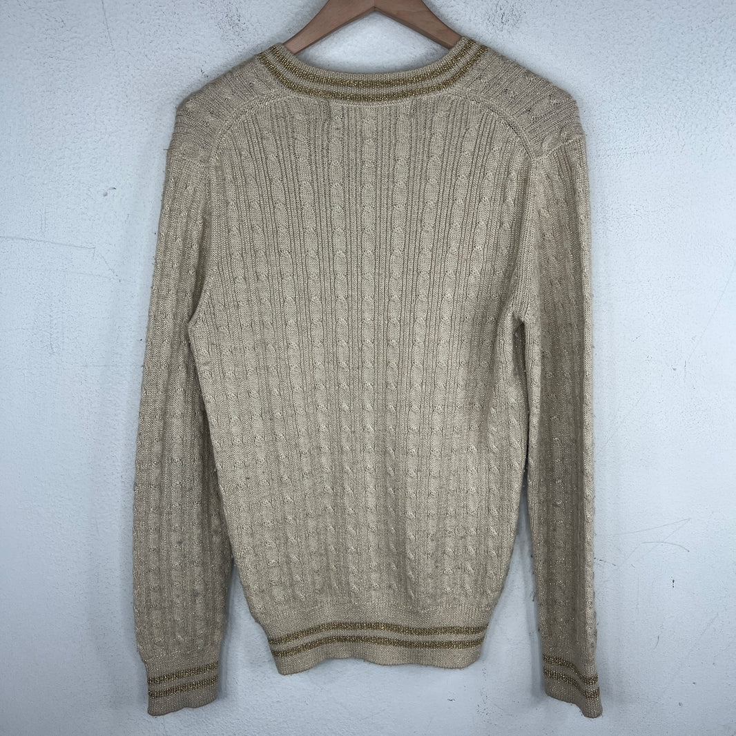 CDG Beige Cable Knit V Neck Sweater