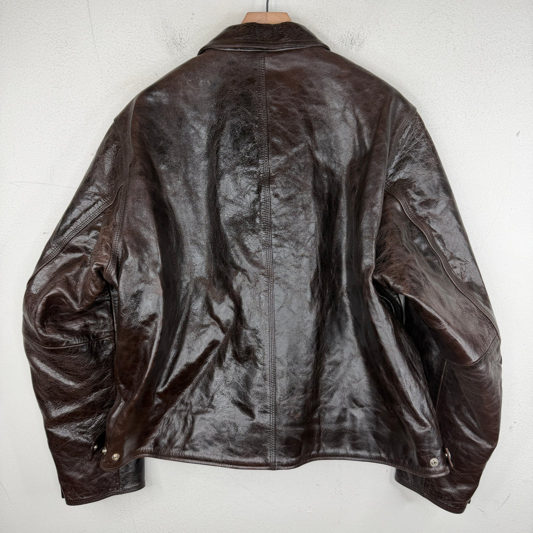 Stussy Brown Goat Leather Garage Zip Up Jacket