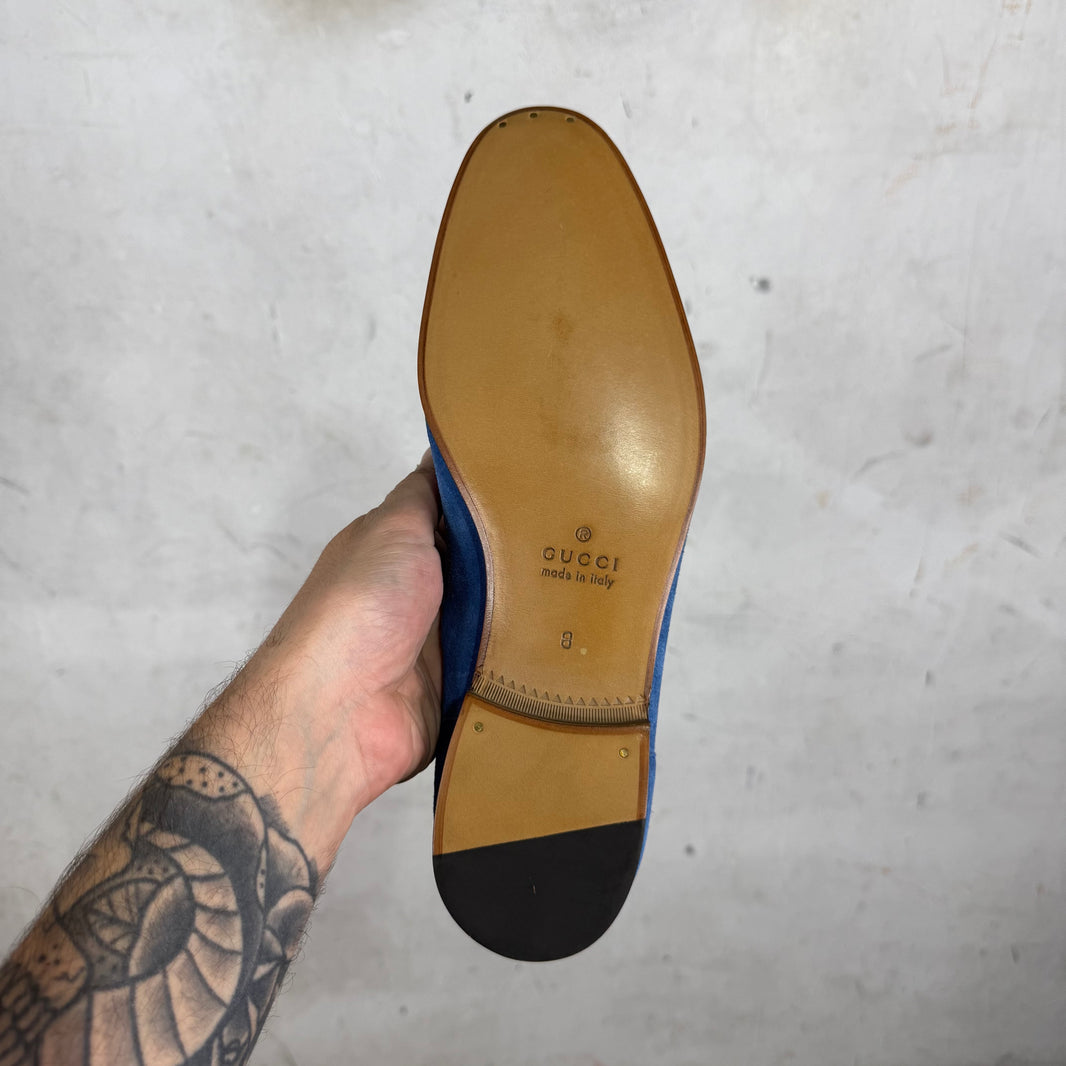 Gucci Blue Suede Horsebit Loafers