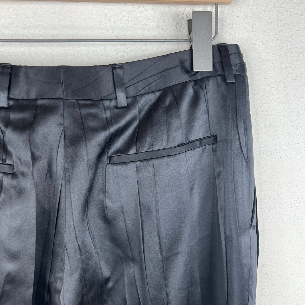 Saint Laurent Black Pleated Silk Trousers