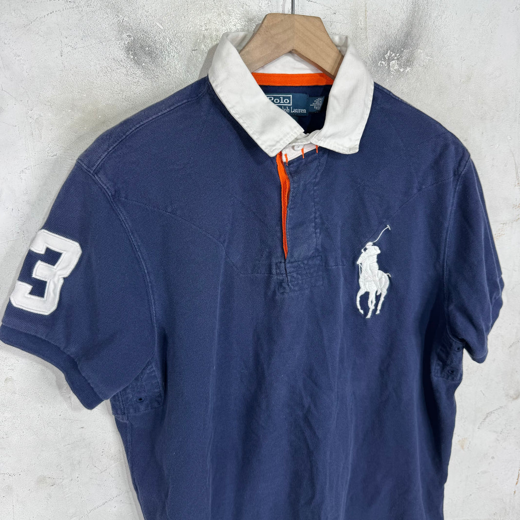 Ralph Lauren Navy White Orange Stitch Big Pony Polo