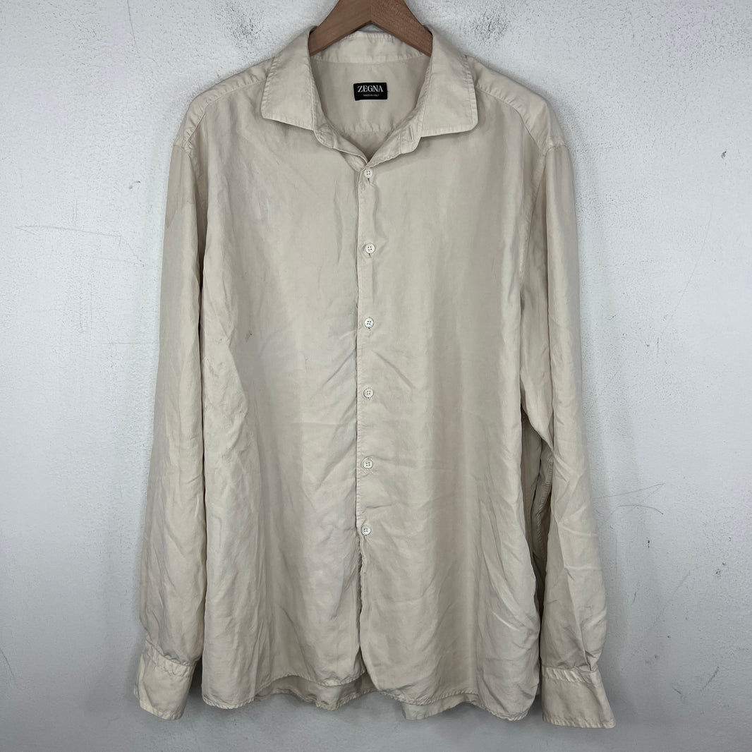 Zegna Beige Silk Button Up Shirt