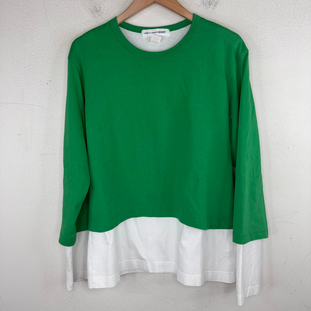 CDG Green/White Double Layer L/S T-Shirt