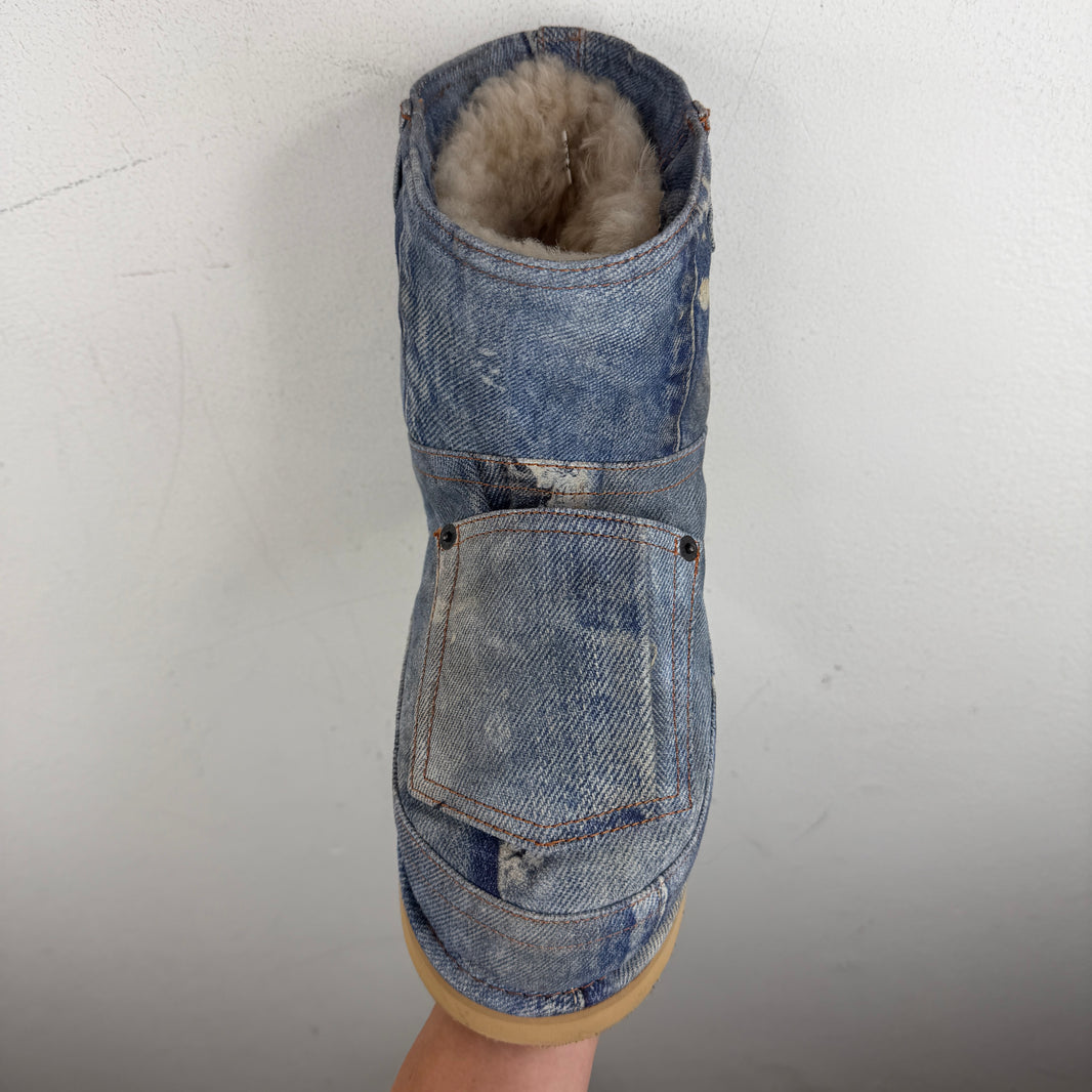 Acne Studios Batter Low Denim Print Boots