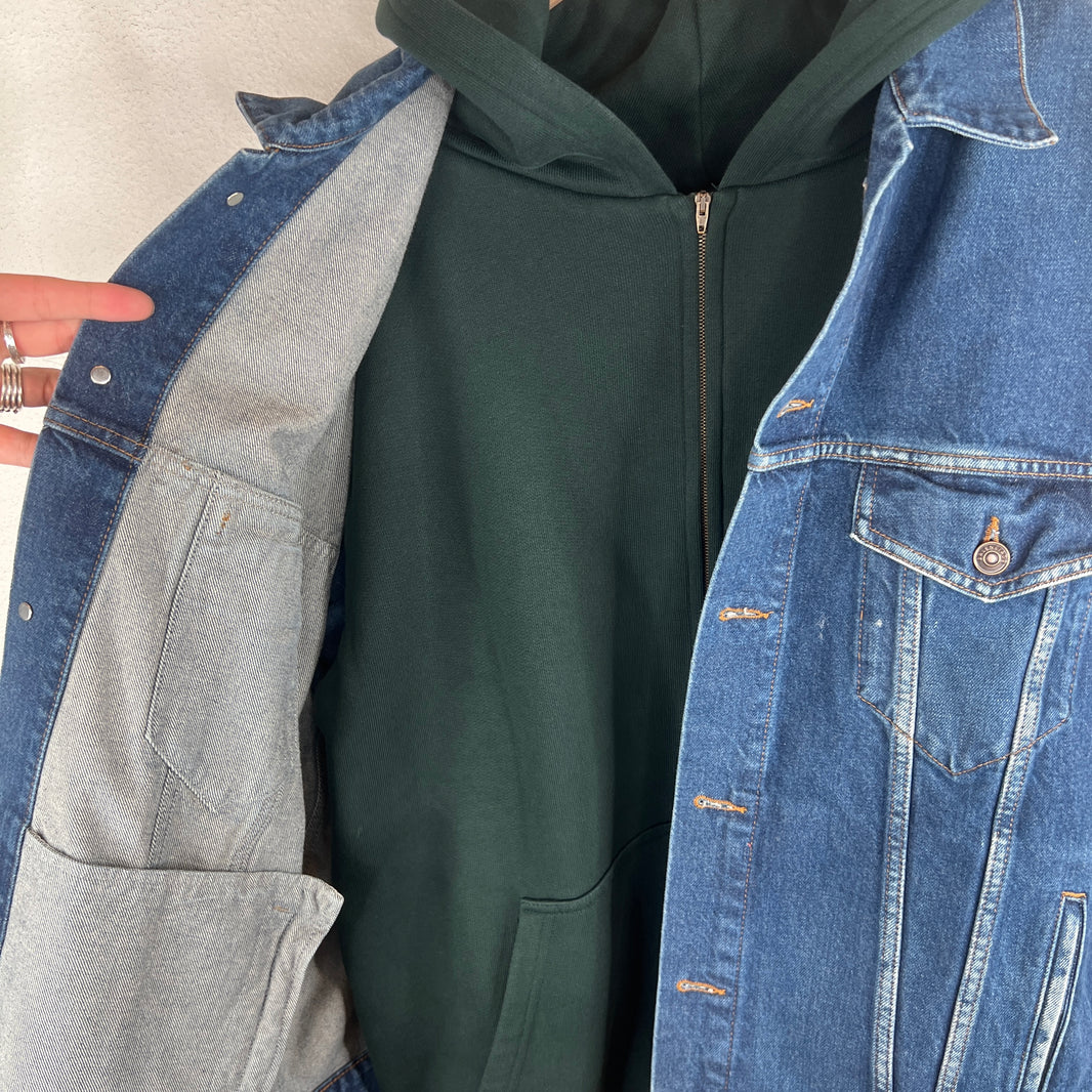 Balenciaga Blue/Green Twinset Hooded Denim Jacket