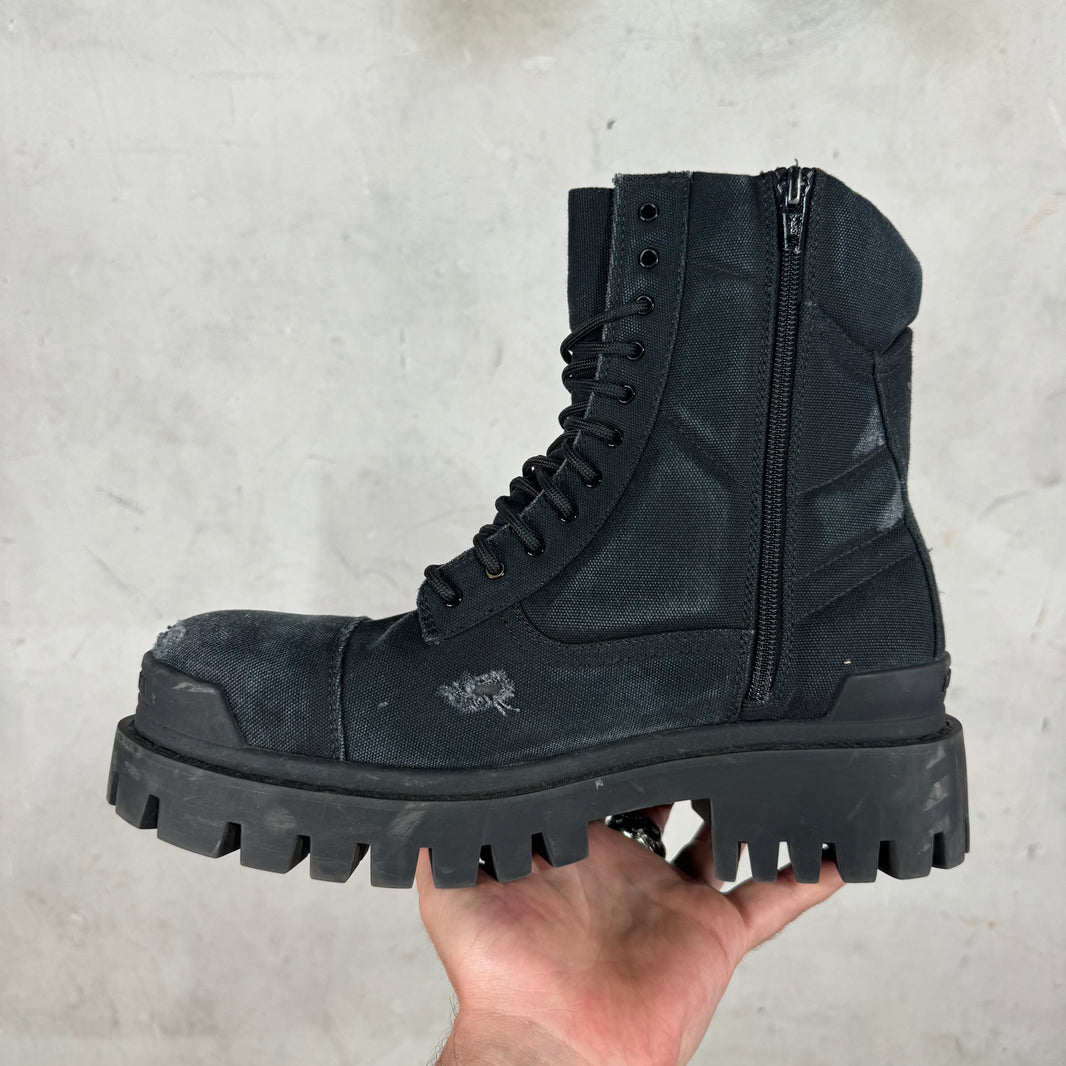Balenciaga Black Distressed Strike Combat Boots