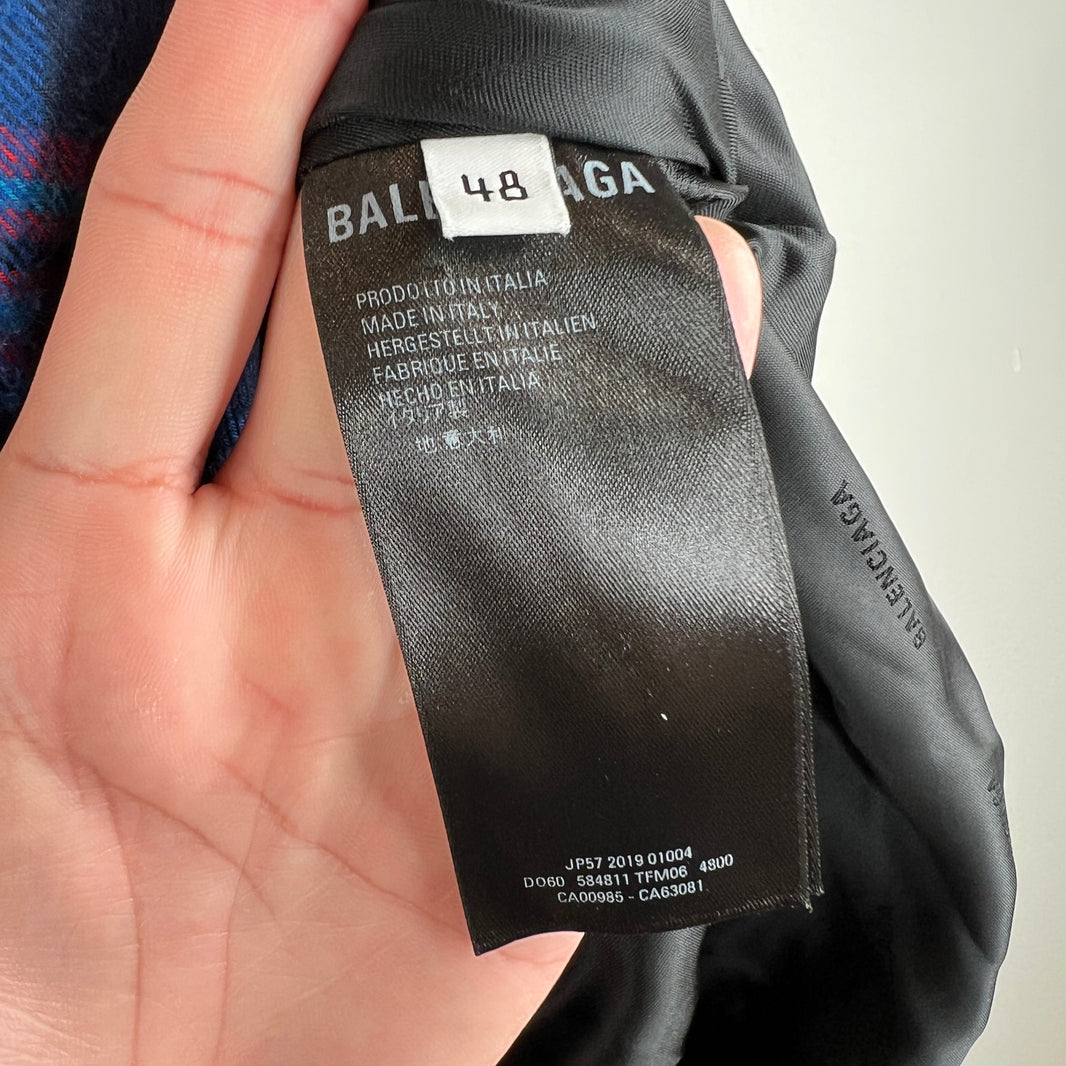 Balenciaga Plaid Puffer Zip Up Jacket