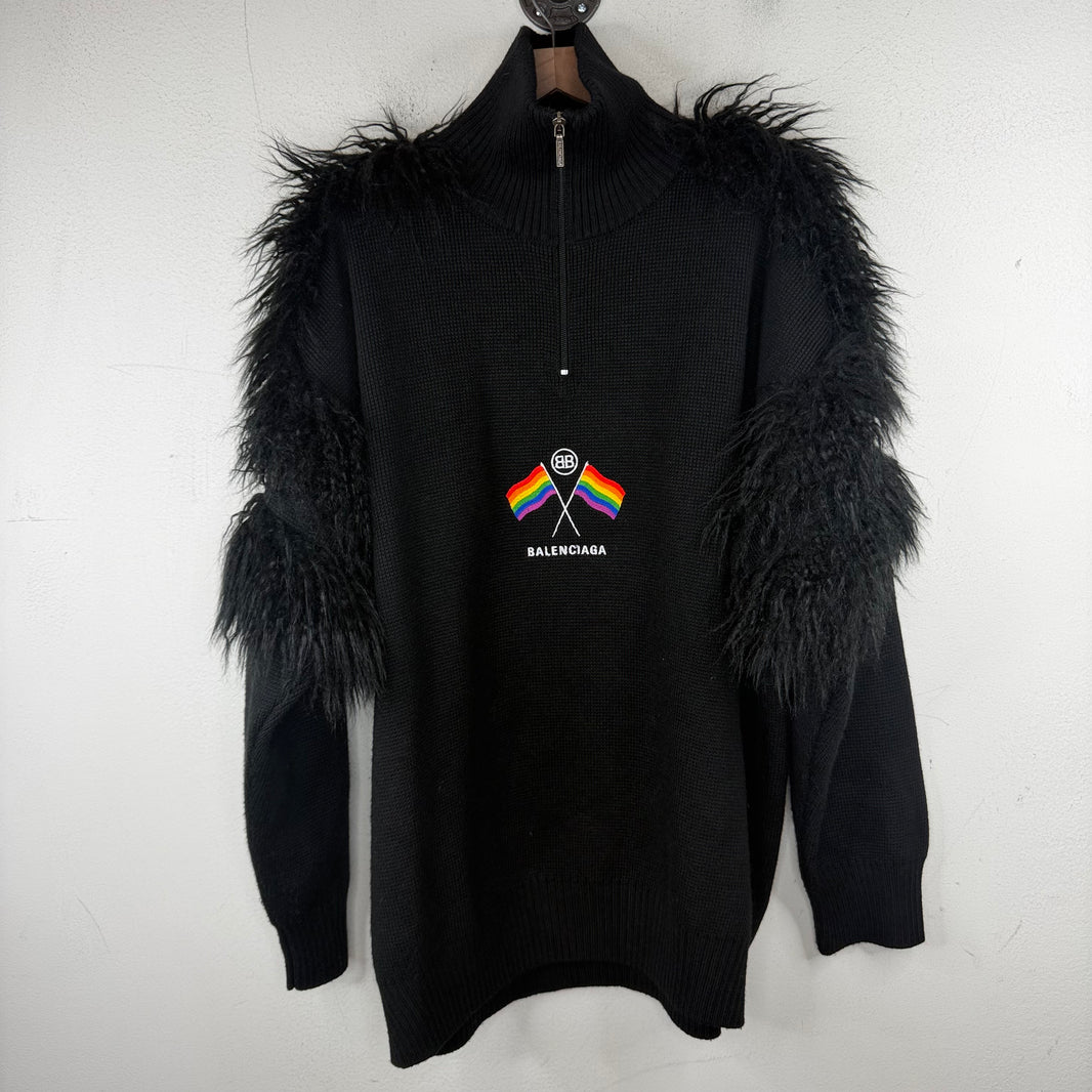 Balenciaga Pride 1/4 Zip Fur Knit Sweater