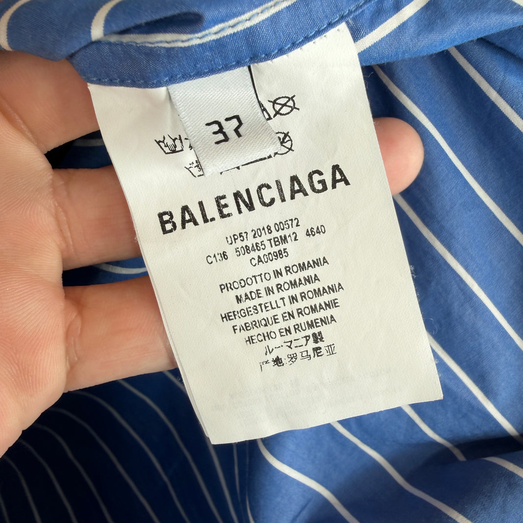 Balenciaga Blue Back Logo Striped Button Up Shirt