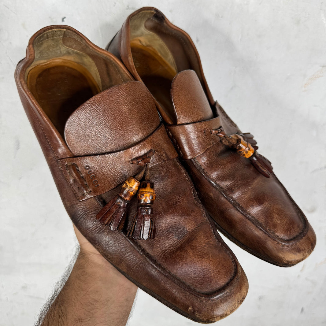 Gucci Brown Bamboo Tassled Loafers