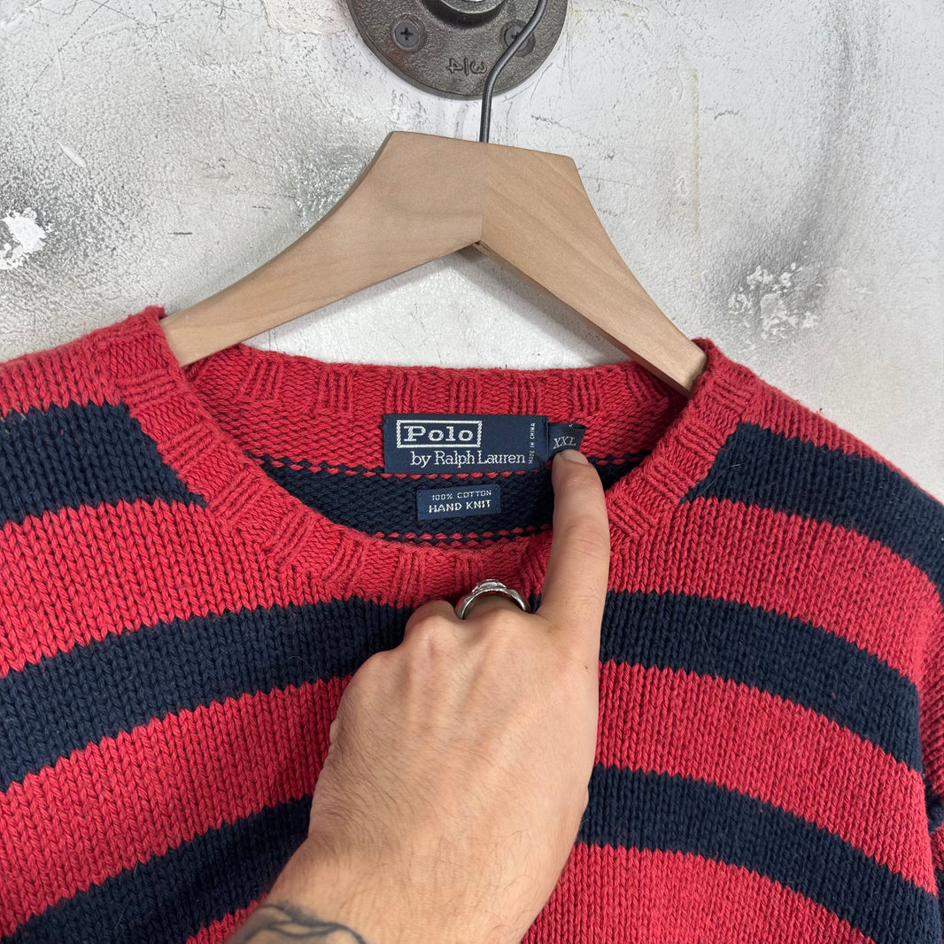 Ralph Lauren Red/Navy Cotton Hand Knit Sweater