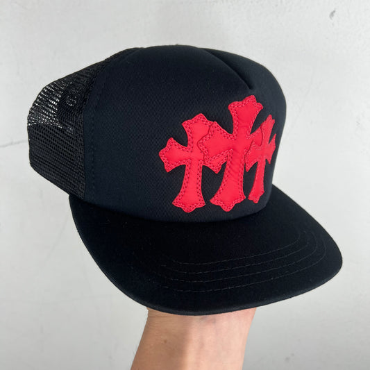 Chrome Hearts Red Triple Cross Trucker Hat