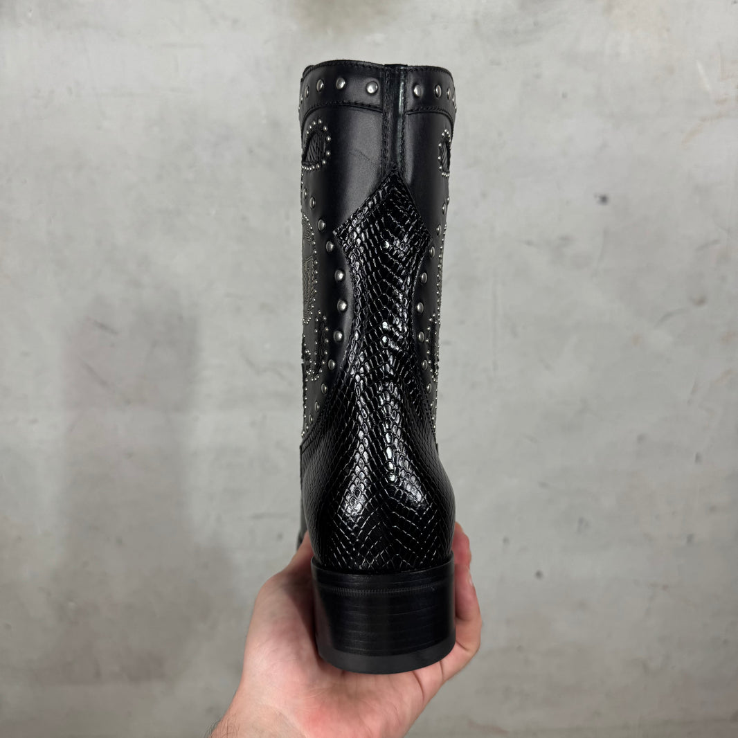 Gucci Double G Leather Studded Cowboy Boots