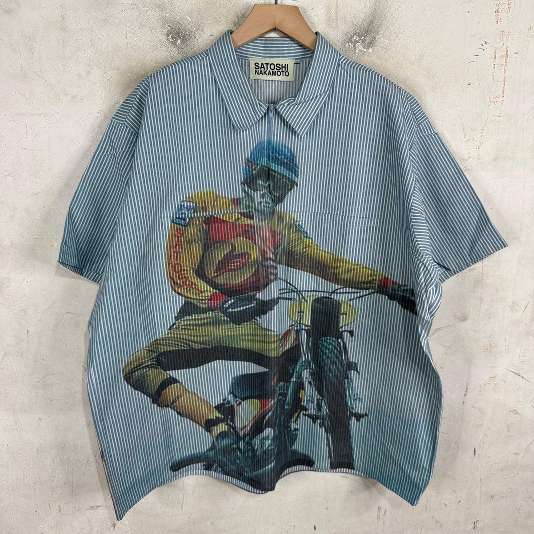 Satoshi Nakamoto Pinstriped Moto Q-Zip Shirt