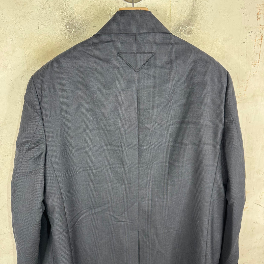 Prada Triangular Badge Navy Double Breasted Blazer