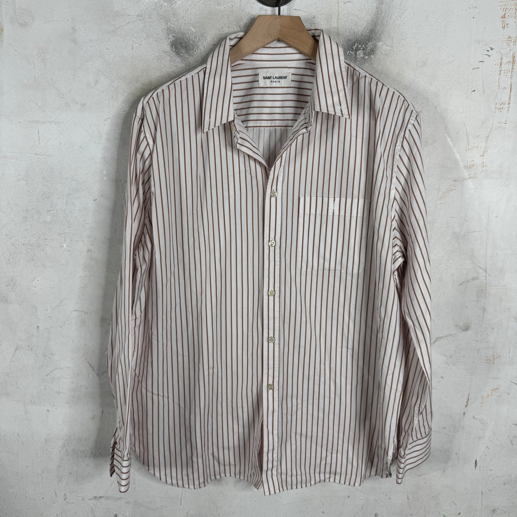 Saint Laurent Striped Pocketed Logo Shirt