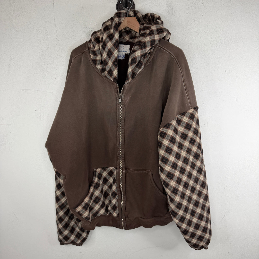 ERL Brown Flannel Patchwork Zip Hoodie