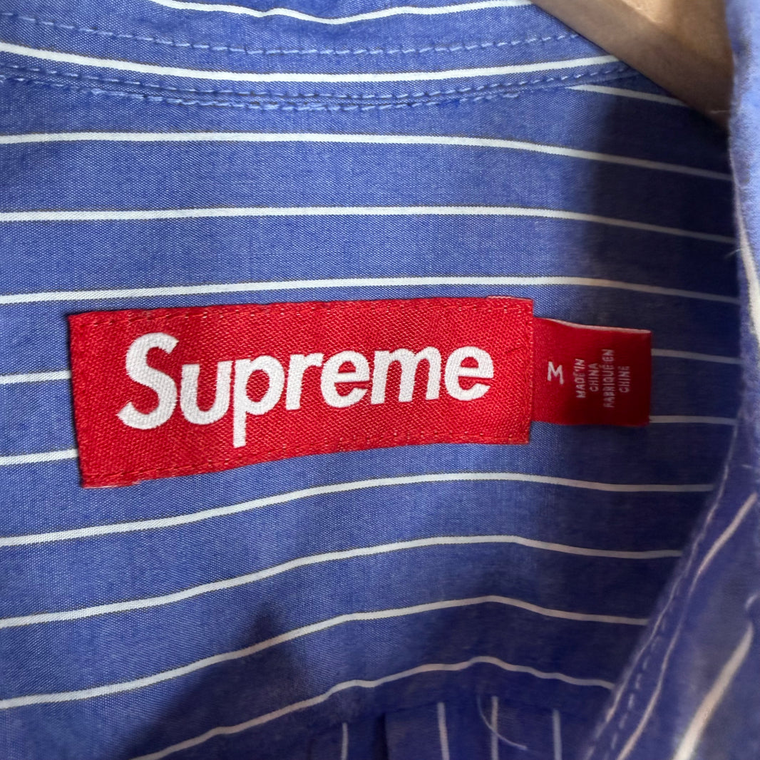 Supreme Blue Script Striped L/S Shirt