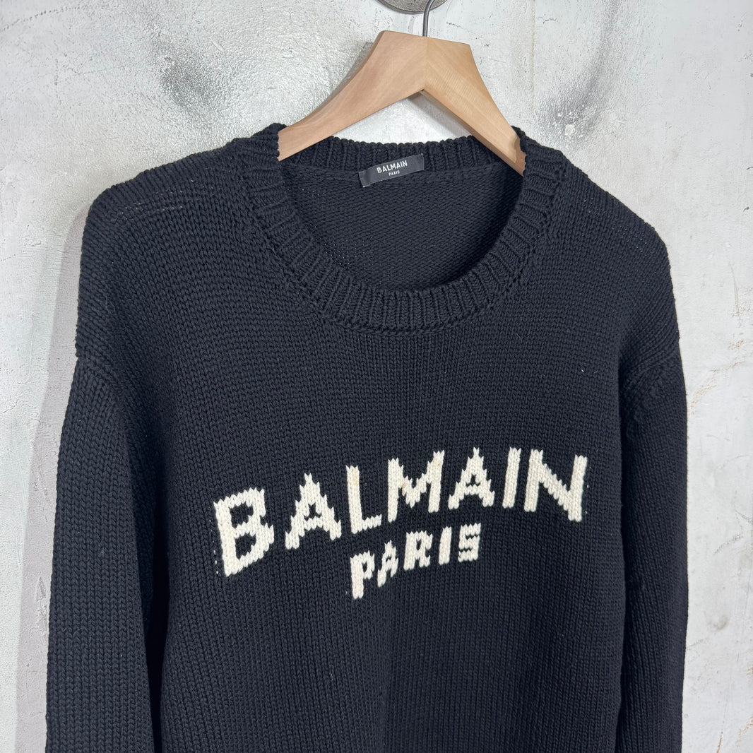 Balmain Logo Knit Sweater Black